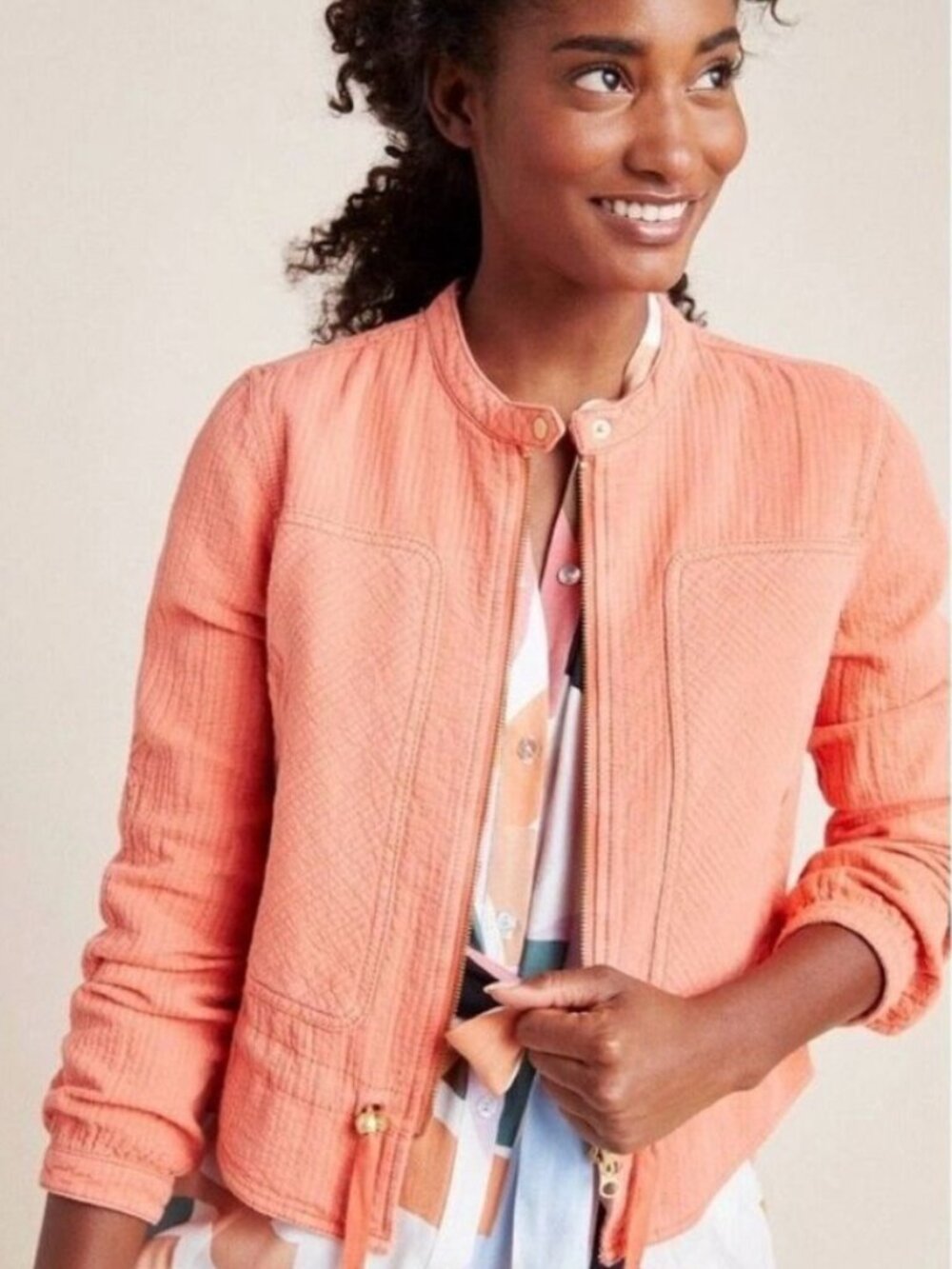 Anthropologie Remy Quilted Utility Jacket Orange Size L